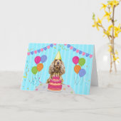 Carte Cocker Spaniel Anniversaire (Fleur jaune)