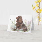 Carte Cocker Spaniel au Chocolat d'Anniversaire (Fleur jaune)