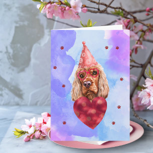 Carte Cocker Spaniel bleu violet Cadeau de la Saint-Vale