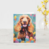 Carte Cocker Spaniel Bonne Pâques (Fleur jaune)