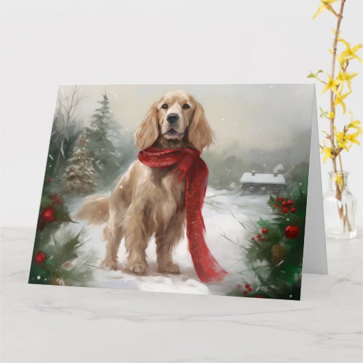Carte Cocker Spaniel Chien dans Noël de neige (Fleur jaune)
