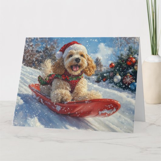 Carte Cocker Spaniel Chien dans Sledge Let it neige Noël (Devant)