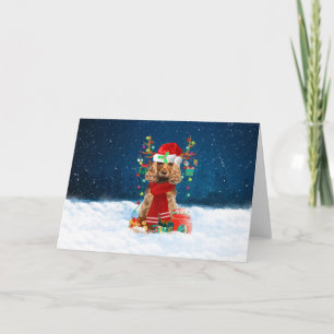 Carte Cocker Spaniel Chien en neige avec cadeaux de Noël