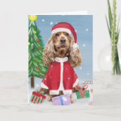 Carte Cocker Spaniel Chien en neige avec cadeaux de Noël (Devant)