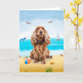 Carte cocker spaniel Chien sur la plage (Fleur jaune)
