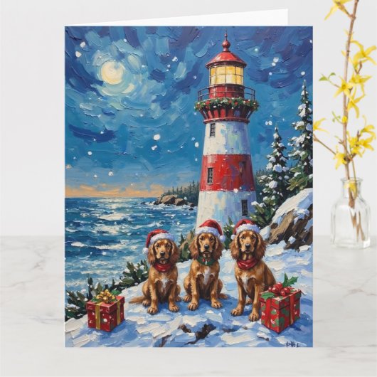 Carte Cocker Spaniel Christmas Lighthouse Holiday (Fleur jaune)
