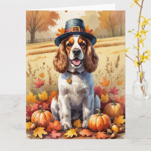Carte Cocker Spaniel Dans Les Feuilles D'automne Art De  (Fleur jaune)