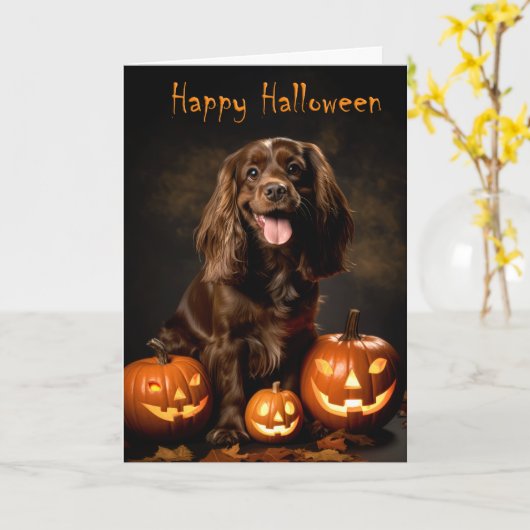 Carte Cocker Spaniel Halloween (Fleur jaune)