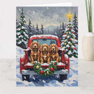 Carte Cocker Spaniel Noël Camion Rouge Fêtes