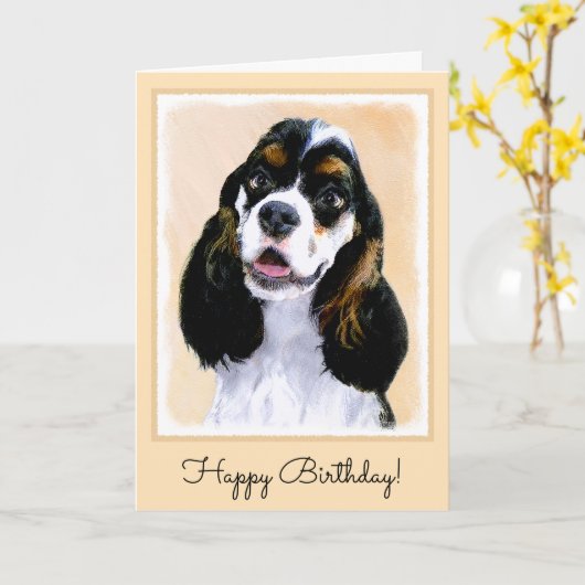 Carte Cocker Spaniel (Parti) Peinture - Art Chien origin (Fleur jaune)
