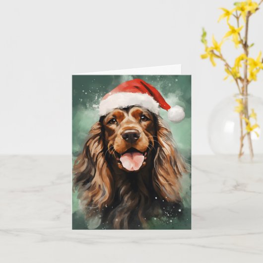 Carte Cocker Spaniel peinture à la brosse de Noël (Fleur jaune)