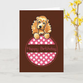 Carte Cocker Spaniel Polka Hangtag Joyeux anniversaire (Fleur jaune)