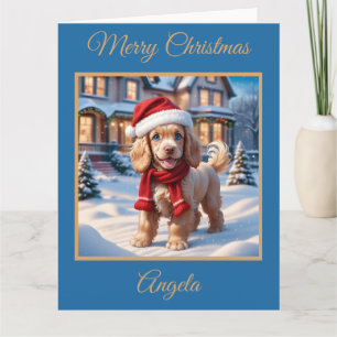 Carte Cocker Spaniel Puppy Jouer dans la neige