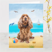 Carte Cocker Spaniel sur la plage (Fleur jaune)