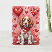 Carte Cocker Spaniel Valentine’s Day Dog with Hearts Red (Devant)