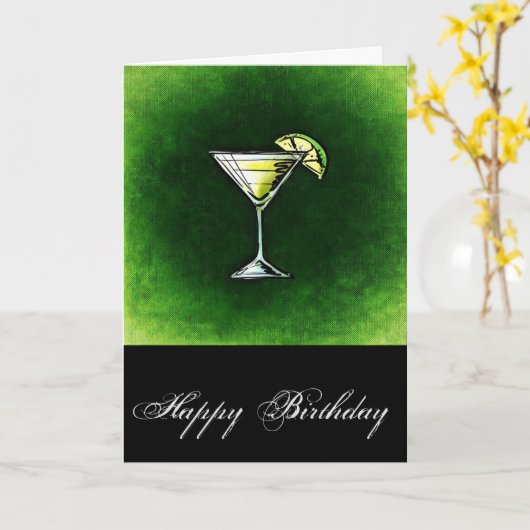 Carte Cocktail d'anniversaire vert absinthe (Fleur jaune)