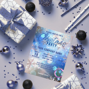 Carte Cocktail de Noël d'entreprise Flocon de Neige Bleu