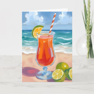 Carte Cocktail de plage Peinture aquarelle Vagues océa