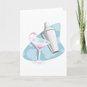 Carte Cocktail Pink Martini et shaker argenté
