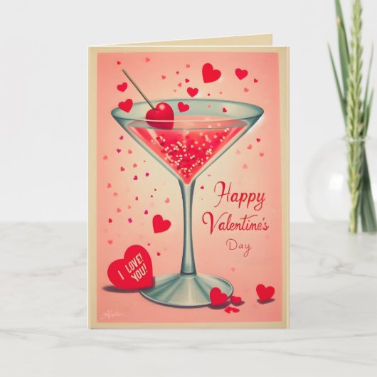 Carte Cocktail Valentine Martini du milieu du siècle (Devant)