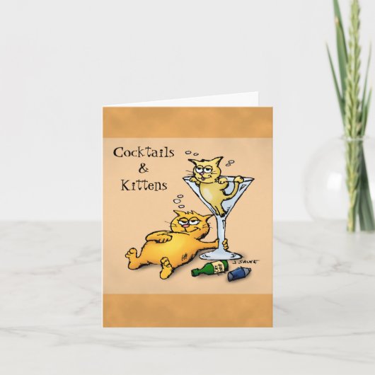 Carte Cocktails et chatons Cartoon Blank Inside Note Car (Devant)