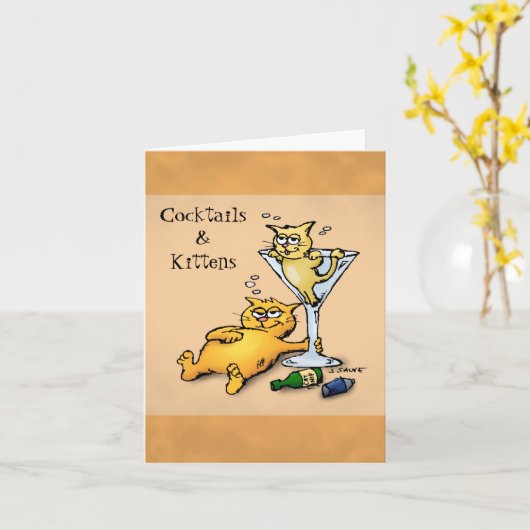 Carte Cocktails et chatons Cartoon Blank Inside Note Car (Fleur jaune)