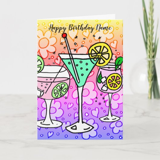 Carte Cocktails et fleurs Anniversaire (Devant)