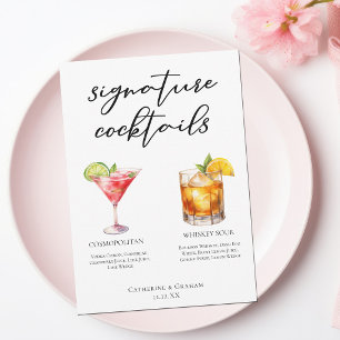 Carte Cocktails signature Mariage sophistiquée