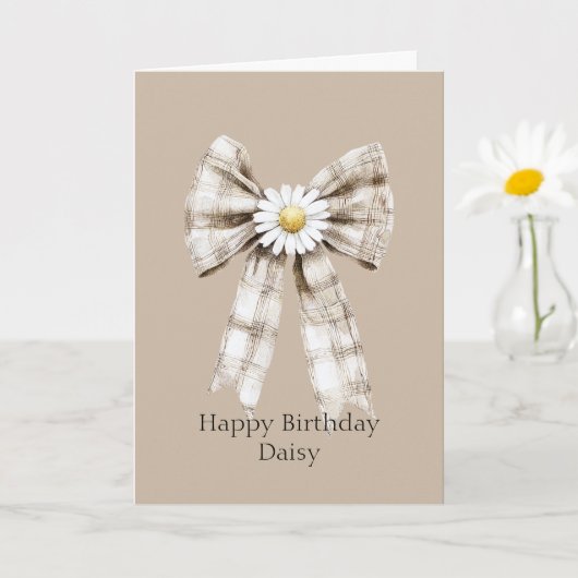 Carte Cocoa Cream White Bow Daisy Flower Birthday (Petite plante)