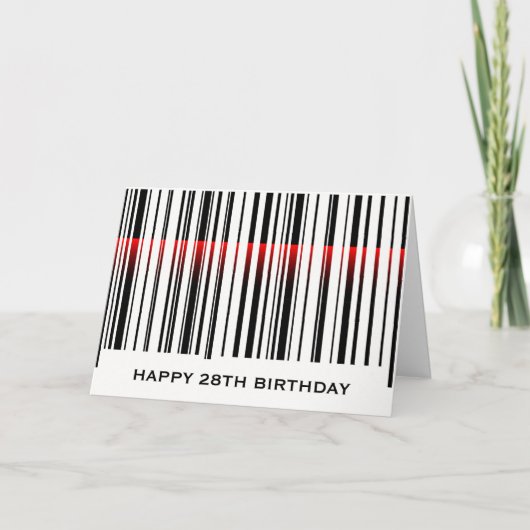 Carte Code-barres d'anniversaire 28 ans avec laser rouge (Devant)