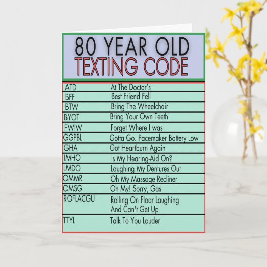 Carte Code de messagerie textuelle de 80 ans drôle d'ann (Fleur jaune)