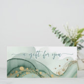Carte Code QR aquarelle Certificat Cadeau Vert Sauge Or (Debout devant)