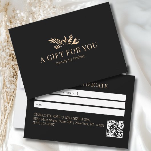 Carte Code QR botanique noir minimal pour entreprise