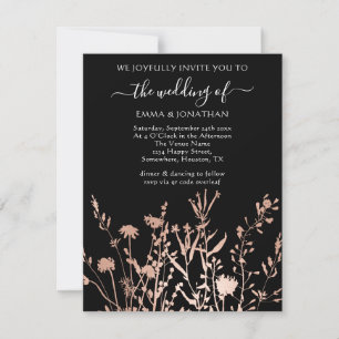 Carte Code QR Budget Fleurs de Prairie Noir Blanc