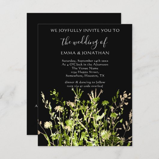 Carte Code QR budgétaire Fleurs de prairie Or Vert (Devant / Derrière)