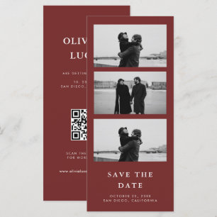 Carte Code QR de la bande photo rouge cannelle de mariag