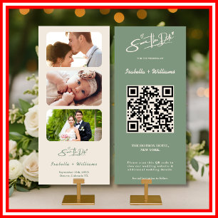 Carte Code QR de photo vert sauge Économisez la date m