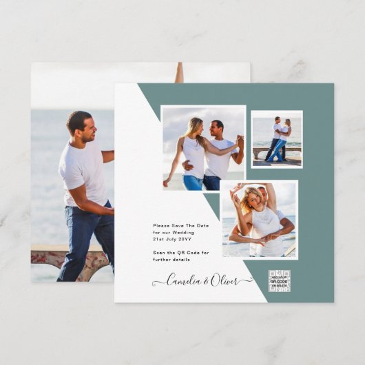 Carte Code QR d'invitation de mariage avec photo de verr (Devant / Derrière)