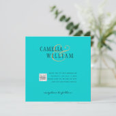 Carte Code QR d'invitation de mariage avec photo turquoi (Debout devant)