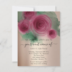 Carte Code QR floral budgétaire Rose Gold Marsala Vert
