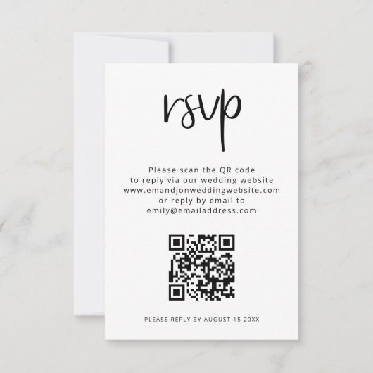 Carte Code QR imprimable Noir Blanc Mariage RSVP (Devant)