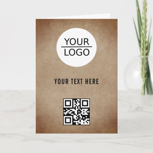 Carte Code QR Logo Personnalisé Texte Promotion Rustique (Devant)