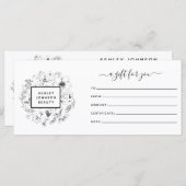 Carte Code QR noir et blanc Certificat cadeau botanique (Devant / Derrière)