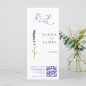 Carte Code RSVP QR de mariage de lavande élégant (Debout devant)