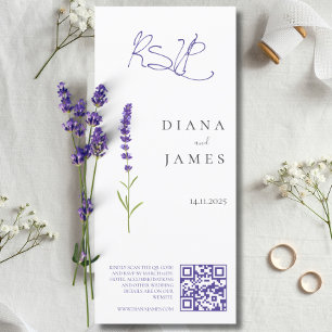 Carte Code RSVP QR de mariage de lavande élégant