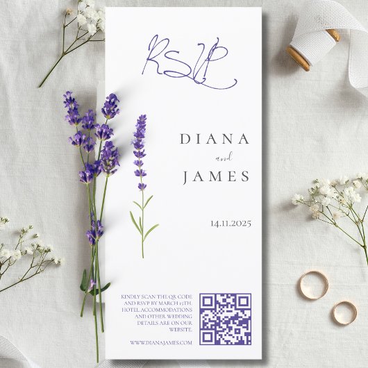 Carte Code RSVP QR de mariage de lavande élégant