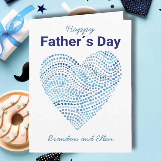 Carte Cœur à points de aquarelle bleue Fête des Pères