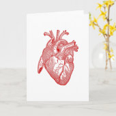 Carte Coeur anatomique antique rouge (Fleur jaune)