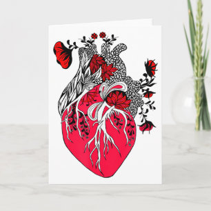 Carte Cœur Anatomique Fleurs Rouges Épanouies Saint Vale
