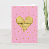 Carte Cœur Anniversaire Points Or Rose (Devant)